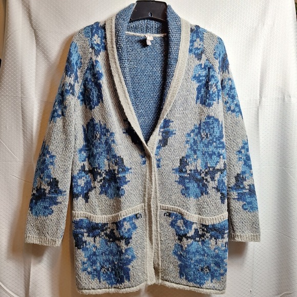 J. Jill Sweaters - J. JILL Wool Blend Southwestern Longline Cardigan Sz XS Gray Blue Shawl Collar